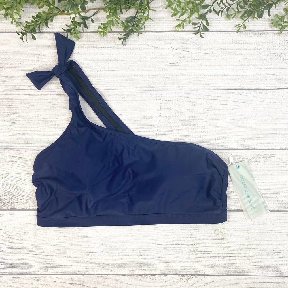 NEW Coastal Blue Navy One Shoulder Halter Bikini Top M